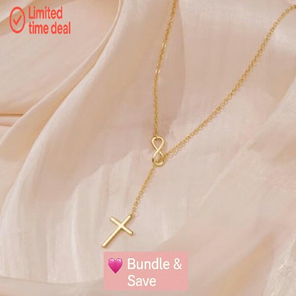 Dainty 14K Gold Filled Cross Infinity Necklace, 16" Chain with Extension - Picture 7 of 8